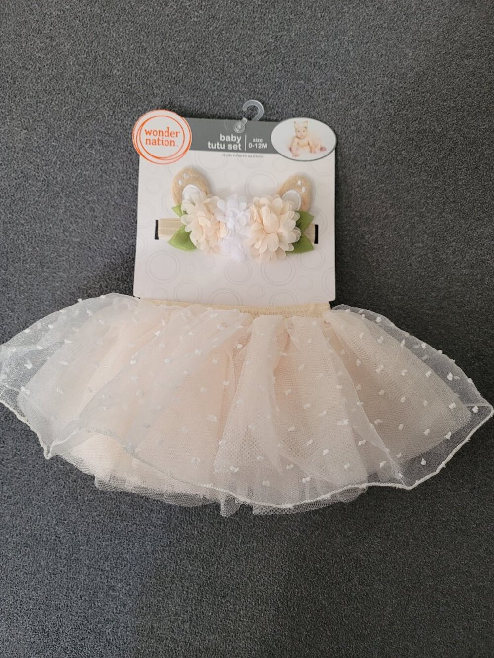 Wonder Nation Cream Tutu & Fawn Ears Headband Flower Set 0-12 Month Girl NEW